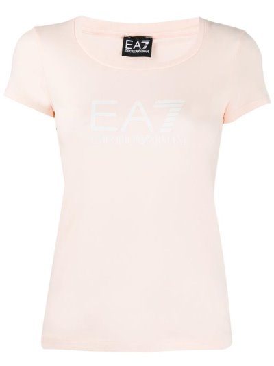 Beige Ea7 Emporio Armani Fitted Logo Print Women's T Shirts | UAE55629