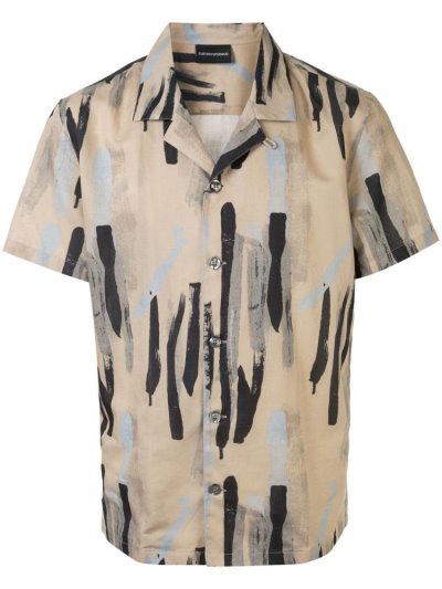 Beige Armani Emporio Abstract Print Men's Shirts | UAE34544
