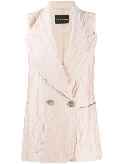 Beige Armani Emporio Peak Lapel Double Breasted Crinkle Gilet Women's Vest | UAE65745