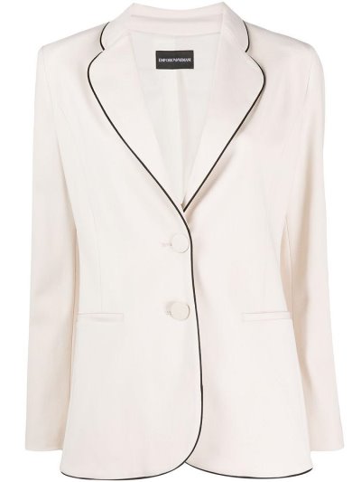 Beige Armani Emporio Piped Single Breasted Women's Blazers | UAE47412