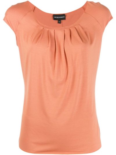 Beige Armani Emporio Pleated Short Sleeve Women's Tops | UAE70829