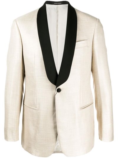 Beige Armani Emporio Satin Trimmed Dinner Men's Jackets | UAE58125