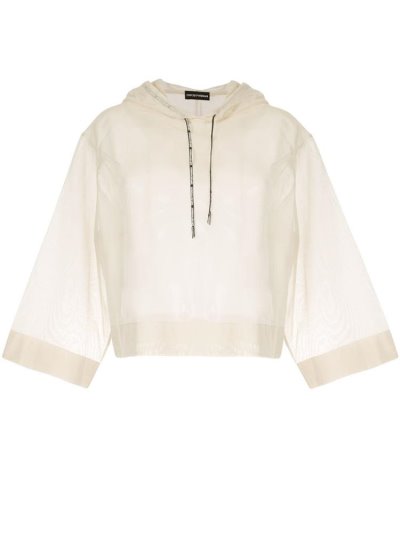 Beige Armani Emporio Transparent Hooded Crop Women's Tops | UAE60797