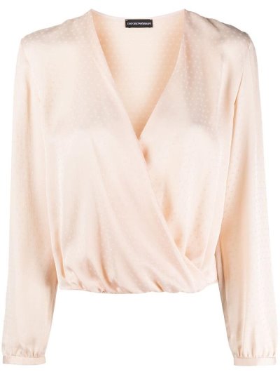 Beige Armani Emporio Wrap Front Silk Women's Blouse | UAE97686