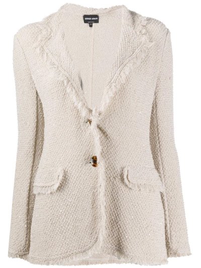 Beige Giorgio Armani Fringed Fitted Women's Blazers | UAE90505