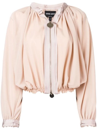 Beige Giorgio Armani Ruched Design Cropped Women's Jackets | UAE68455