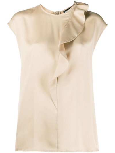 Beige Giorgio Armani Silk Ruffle Trim Women's Blouse | UAE33250
