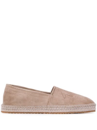 Beige Giorgio Armani Textured Cut Out Logo Espadrille Men's Shoes | UAE75027