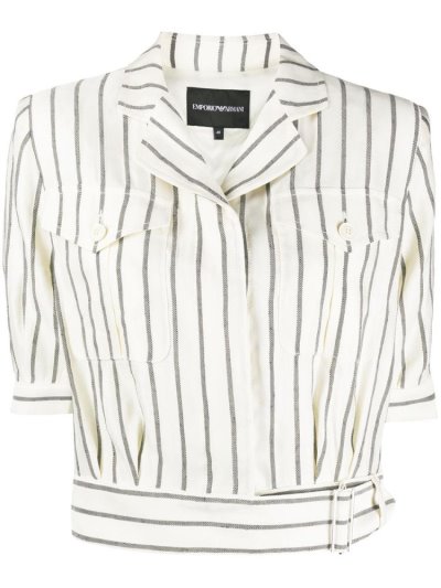 Beige / Black Armani Emporio Striped Cropped Women's Shirts | UAE02241