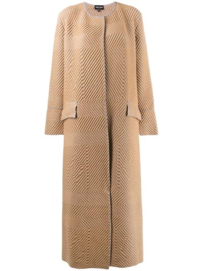 Beige / Grey Giorgio Armani Chevron Midi Women's Coats | UAE85920
