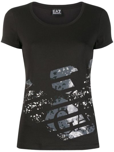 Black Ea7 Emporio Armani Camouflage Logo Print Women's T Shirts | UAE04228