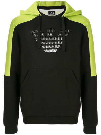 Black Ea7 Emporio Armani Contrast Logo Men's Hoodie | UAE58980