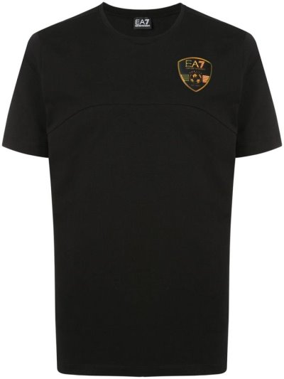 Black Ea7 Emporio Armani Crew Neck 7 Print Men's T Shirts | UAE14295
