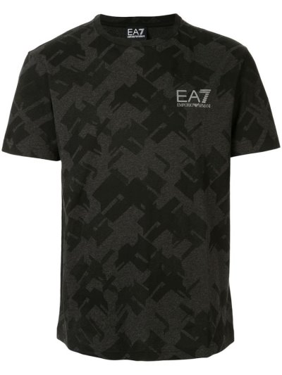 Black Ea7 Emporio Armani Geometric Print Men's T Shirts | UAE86766