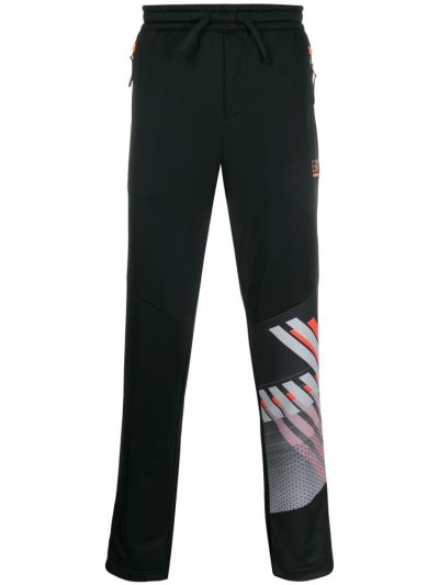 Black Ea7 Emporio Armani Graphic Print Track Men's Pants | UAE76433