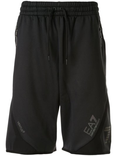 Black Ea7 Emporio Armani Logo Jersey Men's Shorts | UAE67843