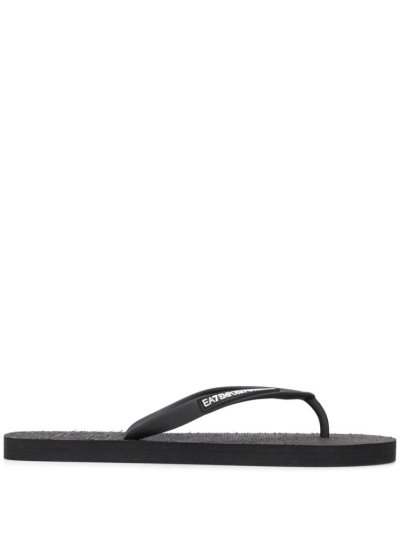 Black Ea7 Emporio Armani Logo Patch Women's Flip Flops | UAE41597