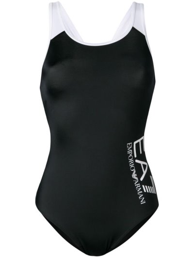 Black Ea7 Emporio Armani Logo Print One Piece Women's Swimsuits | UAE07379