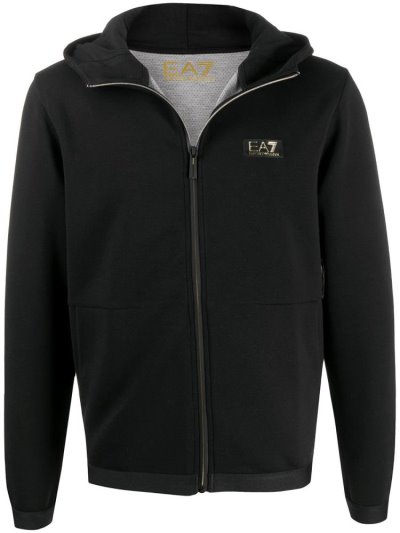 Black Ea7 Emporio Armani Logo Print Zip Up Men's Hoodie | UAE08404