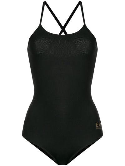 Black Ea7 Emporio Armani Logo Print Women's Swimsuits | UAE13871