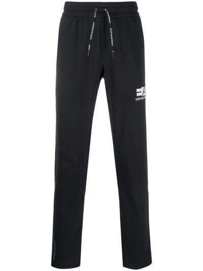 Black Ea7 Emporio Armani Logo Print Track Men's Pants | UAE41838