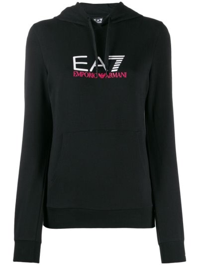 Black Ea7 Emporio Armani Logo Printed Women's Hoodie | UAE52464