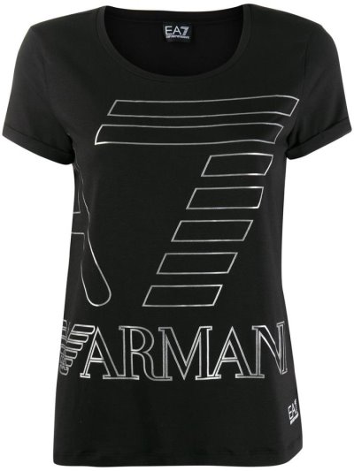 Black Ea7 Emporio Armani Logo Print Women's T Shirts | UAE81071