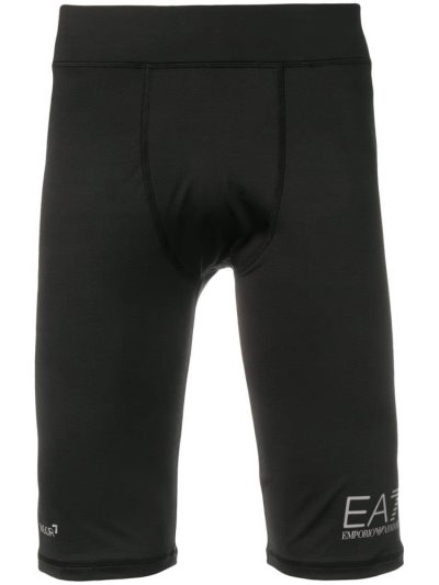 Black Ea7 Emporio Armani Logo Print Compression Men's Shorts | UAE82909