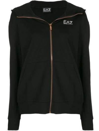 Black Ea7 Emporio Armani Logo Print Zip Up Women's Hoodie | UAE90673