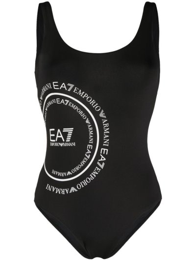 Black Ea7 Emporio Armani Logo Print One Piece Women's Swimsuits | UAE97245