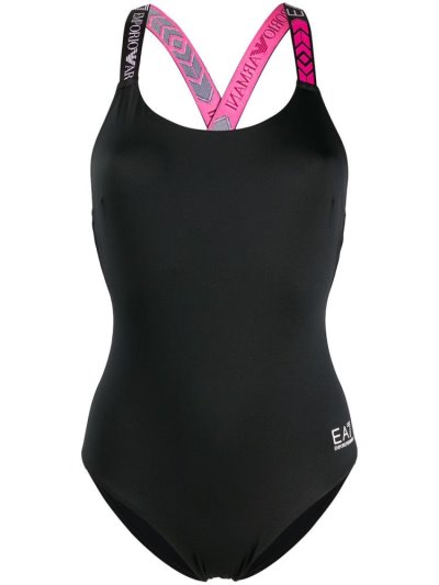 Black Ea7 Emporio Armani Logo Strap Women's Swimsuits | UAE13657