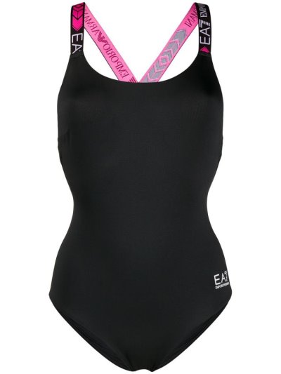 Black Ea7 Emporio Armani Logo Strap One Piece Women's Swimsuits | UAE29222