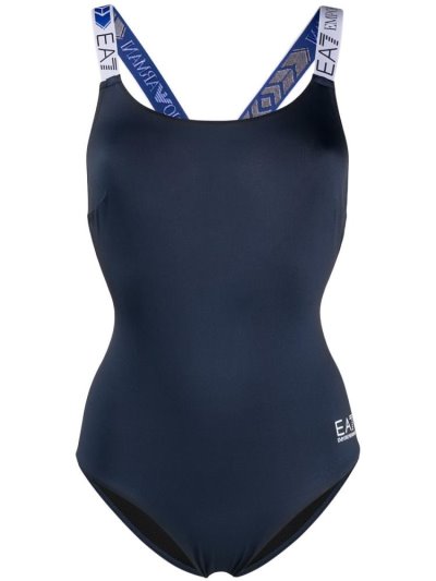 Black Ea7 Emporio Armani Logo Strap One Piece Women's Swimsuits | UAE46207