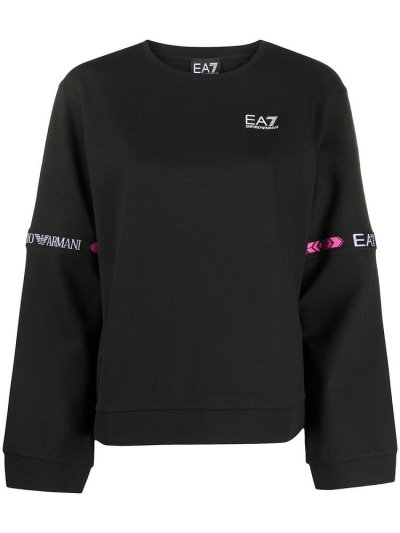 Black Ea7 Emporio Armani Logo Tape Oversized Fit Women's Sweatshirts | UAE71781