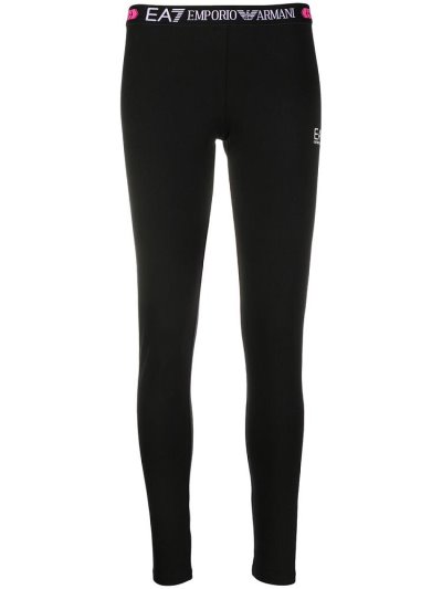 Black Ea7 Emporio Armani Logo Waistband Women's Leggings | UAE92991