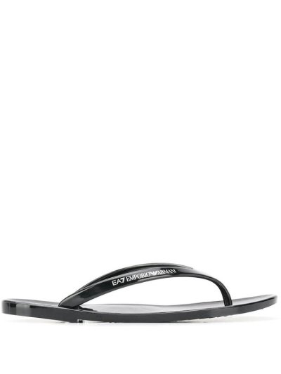 Black Ea7 Emporio Armani Logo Women's Flip Flops | UAE89526