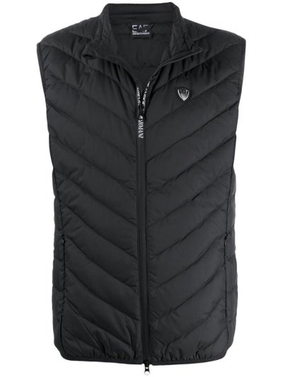 Black Ea7 Emporio Armani Padded Logo Plaque Gilet Men's Vest | UAE68953