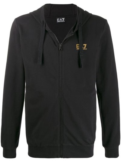 Black Ea7 Emporio Armani Printed Logo Men's Hoodie | UAE25160