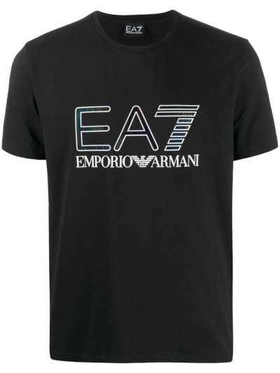 Black Ea7 Emporio Armani Printed Logo Men's T Shirts | UAE56051