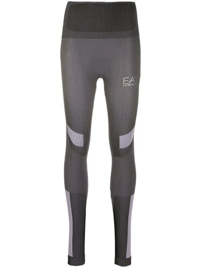 Black Ea7 Emporio Armani Ribbed Knit Logo Print Women's Leggings | UAE28877
