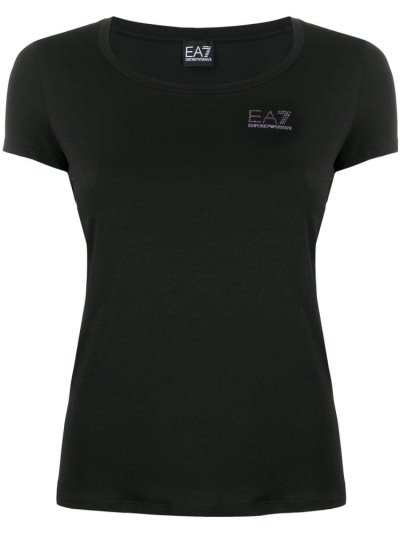 Black Ea7 Emporio Armani Short Sleeve Embellished Logo Women's T Shirts | UAE24449