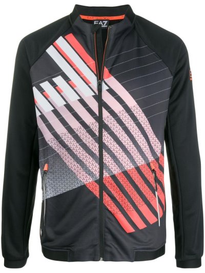Black Ea7 Emporio Armani Striped Zip Up Men's Sweatshirts | UAE87742
