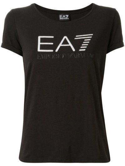 Black Ea7 Emporio Armani Train Studded Logo Women's T Shirts | UAE06421