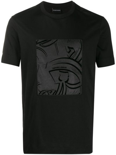 Black Armani Emporio Abstract Logo Men's T Shirts | UAE87598