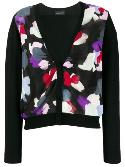 Black Armani Emporio Abstract Print Women's Cardigan | UAE05966