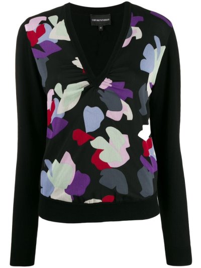 Black Armani Emporio Abstract Print Knit Women's Jumpers | UAE34011