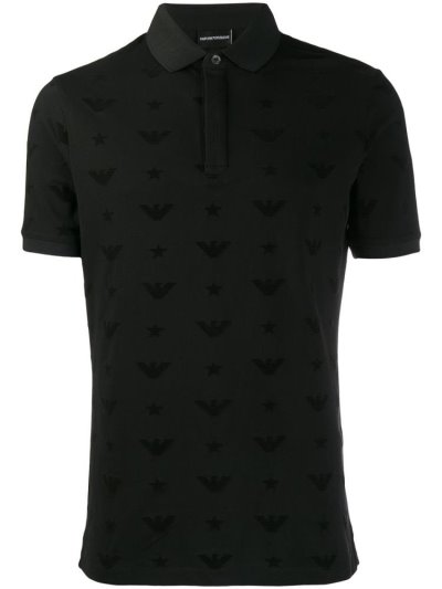 Black Armani Emporio All Over Logo Men's Polo Shirts | UAE49104