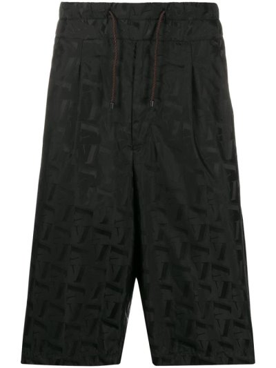 Black Armani Emporio All Over Logo Print Men's Shorts | UAE89392