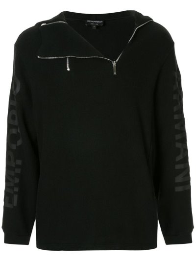 Black Armani Emporio Asymmetric Zip Men's Hoodie | UAE74419