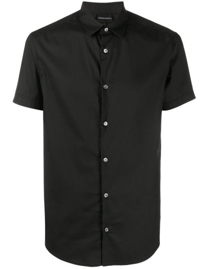Black Armani Emporio Band Collar Men's Shirts | UAE76925